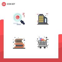 Group of 4 Modern Flat Icons Set for research library building back to school cart Editable Vector Design Elements