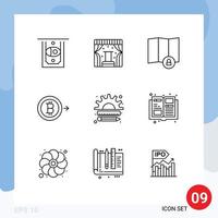 Pack of 9 Modern Outlines Signs and Symbols for Web Print Media such as marketing finance lock creative send Editable Vector Design Elements