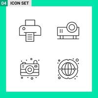 paquete de 4 iconos de estilo de línea establece símbolos de esquema para imprimir signos creativos aislados en fondo blanco 4 conjunto de iconos vector