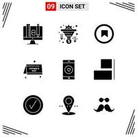 9 Icons Solid Style Grid Based Creative Glyph Symbols for Website Design Simple Solid Icon Signs Isolated on White Background 9 Icon Set vector