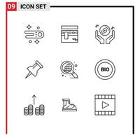 Outline Pack of 9 Universal Symbols of pixels design club pin party Editable Vector Design Elements