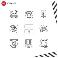 Group of 9 Outlines Signs and Symbols for layout love application gift birthday Editable Vector Design Elements