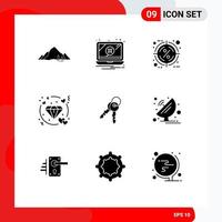 Modern Set of 9 Solid Glyphs and symbols such as wedding heart warning diamond percentage Editable Vector Design Elements