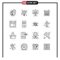 Group of 16 Outlines Signs and Symbols for web layout board design page Editable Vector Design Elements