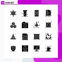 Modern Set of 16 Solid Glyphs and symbols such as agreement badge biochemistry contract scan Editable Vector Design Elements