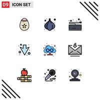 Filledline Flat Color Pack of 9 Universal Symbols of download cloud key browser down Editable Vector Design Elements