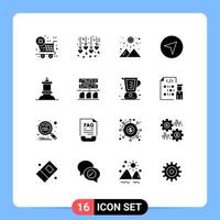 Set of 16 Modern UI Icons Symbols Signs for data king weather figure pointer Editable Vector Design Elements