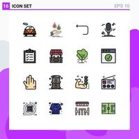 Pack of 16 Modern Flat Color Filled Lines Signs and Symbols for Web Print Media such as tasks clipboard arrow music audio Editable Creative Vector Design Elements