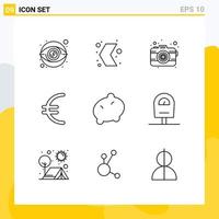 9 Thematic Vector Outlines and Editable Symbols of potato finance pointer euro lens Editable Vector Design Elements