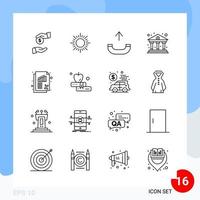 Modern Pack of 16 Icons Line Outline Symbols isolated on White Backgound for Website designing vector