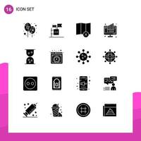 16 User Interface Solid Glyph Pack of modern Signs and Symbols of cloud pie clear monitor chart Editable Vector Design Elements