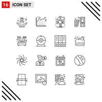 conjunto de 16 iconos de interfaz de usuario modernos símbolos signos para cortafuegos de cama construir juego de ladrillos elementos de diseño vectorial editables vector