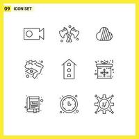 Outline Pack of 9 Universal Symbols of store shop front crypto house map Editable Vector Design Elements