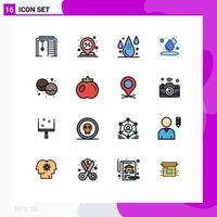 Pack of 16 Modern Flat Color Filled Lines Signs and Symbols for Web Print Media such as bakery humid pin drop development Editable Creative Vector Design Elements