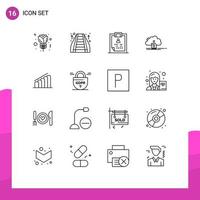 Pictogram Set of 16 Simple Outlines of chart data diagnosis save cloud Editable Vector Design Elements