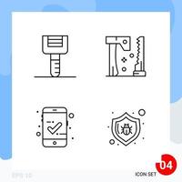 Modern Pack of 4 Icons Line Outline Symbols isolated on White Backgound for Website designing vector