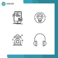 Pictogram Set of 4 Simple Filledline Flat Colors of frontend innovation phone concept lightbulb Editable Vector Design Elements