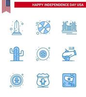 9 Blue Signs for USA Independence Day american usa bridge cactus tourism Editable USA Day Vector Design Elements