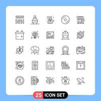 Line Pack of 25 Universal Symbols of medical store multimedia party frock media disk Editable Vector Design Elements