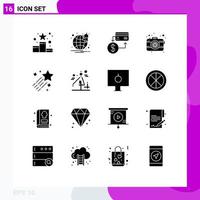 Pack of 16 creative Solid Glyphs of asteroid photography accounting photo marketing Editable Vector Design Elements