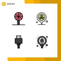 Set of 4 Vector Filledline Flat Colors on Grid for christmas file lollipop pin usb Editable Vector Design Elements