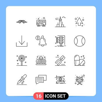 Modern Set of 16 Outlines Pictograph of arrow up architecture and city arrows landmark Editable Vector Design Elements