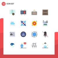 Mobile Interface Flat Color Set of 16 Pictograms of weather cloud sign wind cabinet Editable Pack of Creative Vector Design Elements
