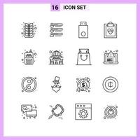 16 Icons in Line Style Outline Symbols on White Background Creative Vector Signs for Web mobile and Print