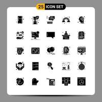 Modern Set of 25 Solid Glyphs Pictograph of mind head conversation goal rainbow Editable Vector Design Elements