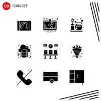 Collection of 9 Vector Icons in solid style Pixle Perfect Glyph Symbols for Web and Mobile Solid Icon Signs on White Background 9 Icons