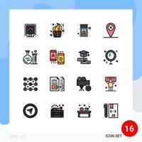 Modern Set of 16 Flat Color Filled Lines Pictograph of tube cross day map match Editable Creative Vector Design Elements