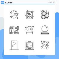 iconos de estilo moderno de 9 líneas delinean símbolos para uso general signo de icono de línea creativa aislado sobre fondo blanco paquete de 9 iconos vector