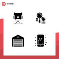 4 Thematic Vector Solid Glyphs and Editable Symbols of chair order search graph shipping Editable Vector Design Elements