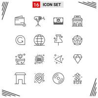 16 Icons Line Style Grid Based Creative Outline Symbols for Website Design Simple Line Icon Signs Isolated on White Background 16 Icon Set vector