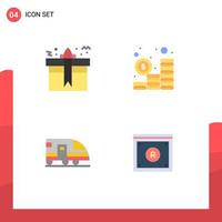 Modern Set of 4 Flat Icons Pictograph of gift station present investment train Editable Vector Design Elements