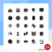 Pack of 25 creative Solid Glyphs of delivery box cloud graduation cap Editable Vector Design Elements