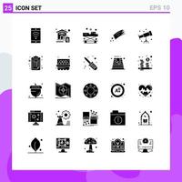 User Interface Pack of 25 Basic Solid Glyphs of astronaut space doctor meteor asteroid Editable Vector Design Elements