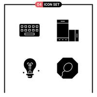 conjunto de 4 iconos de estilo sólido para web y símbolos de glifos móviles para imprimir signos de iconos sólidos aislados en fondo blanco vector