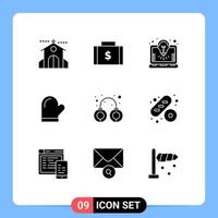 Modern Set of 9 Solid Glyphs Pictograph of kitchen potholder money glouve laptop Editable Vector Design Elements