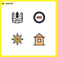 Set of 4 Modern UI Icons Symbols Signs for pen economics software minus modern Editable Vector Design Elements