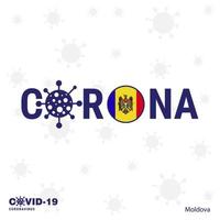 moldavia coronavirus tipografía covid19 bandera del país quédese en casa manténgase saludable cuide su propia salud vector