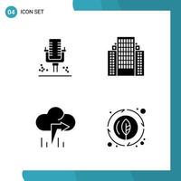 Vector Pack of 4 Glyph Symbols Solid Style Icon Set on White Background for Web and Mobile