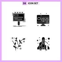 4 Icons in Solid Style Glyph Symbols on White Background Creative Vector Signs for Web mobile and Print