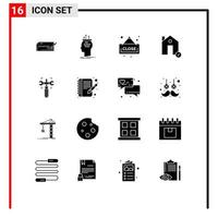 Group of 16 Modern Solid Glyphs Set for estate check conclusion buildings board Editable Vector Design Elements