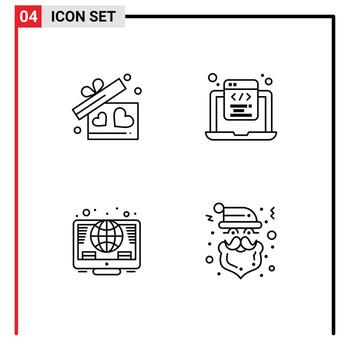 Editable Vector Line Pack of 4 Simple Filledline Flat Colors of gift online wedding html coding investment Editable Vector Design Elements