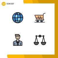 4 User Interface Filledline Flat Color Pack of modern Signs and Symbols of globe job cart buy selection Editable Vector Design Elements