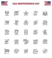 conjunto de 25 iconos del día de los ee.uu. símbolos americanos signos del día de la independencia para el día del cocinero de la puerta barbacoa ee.uu. elementos de diseño vectorial editables del día de los ee.uu. vector