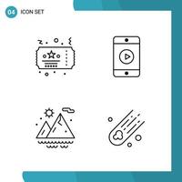 Vector Pack of 4 Outline Symbols Line Style Icon Set on White Background for Web and Mobile