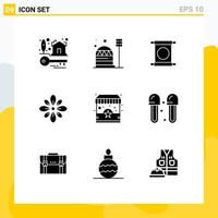 Mobile Interface Solid Glyph Set of 9 Pictograms of hindu decoration habitation decorate chinese Editable Vector Design Elements