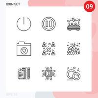 9 Universal Outlines Set for Web and Mobile Applications workgroup modern love business files Editable Vector Design Elements